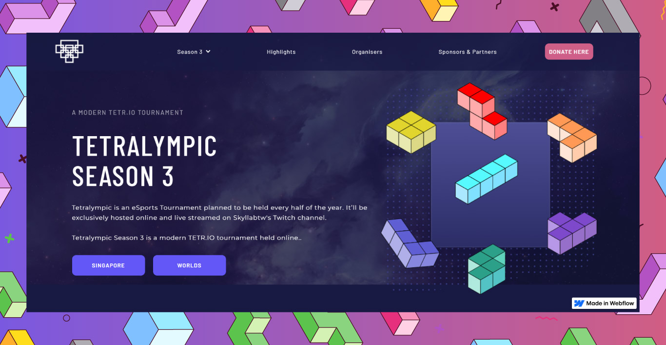 Website Development for Tetralympic: tournament page screen 1
