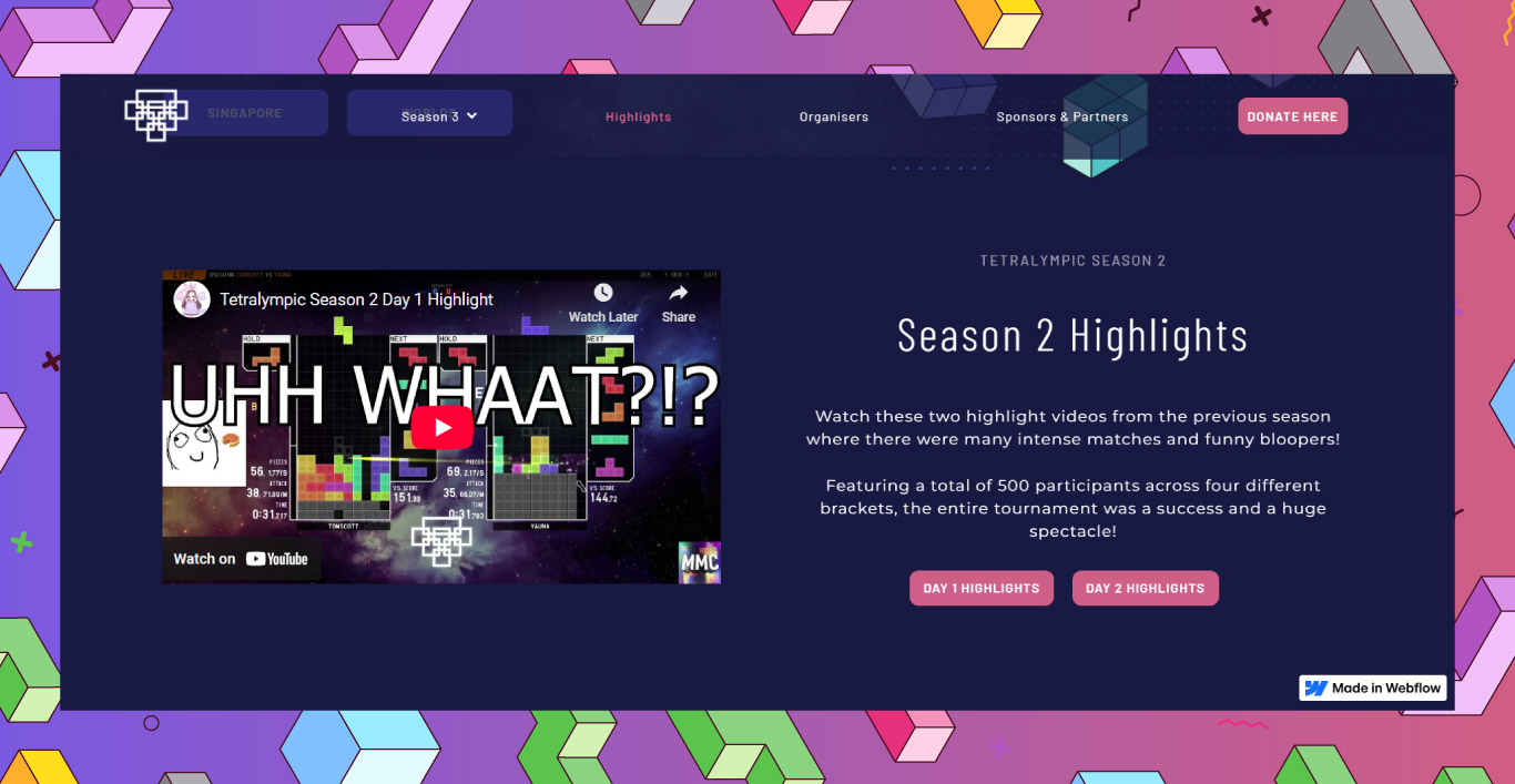 Website Development for Tetralympic: tournament page screen 2